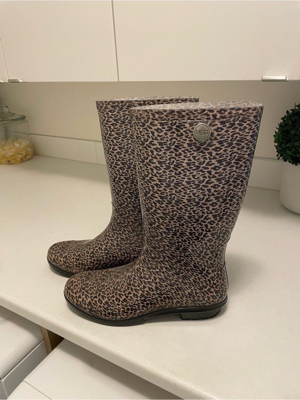 UGG Leopard-Print Women's Rain Boots - Brown/Black